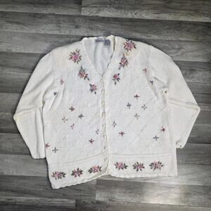 Vintage 90sEmbroidered Floral Knit Cardigan Coquette Cottagecore Plus Size